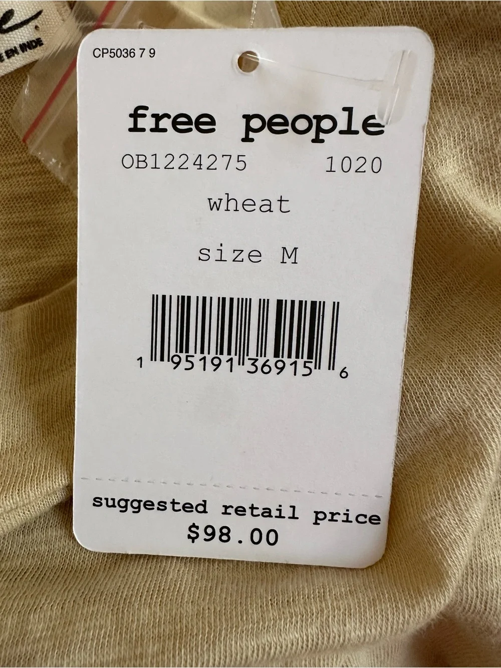 NWT Free People We The Free Hooked On You Top Wheat Cotton Sz M Embroidered Cuff